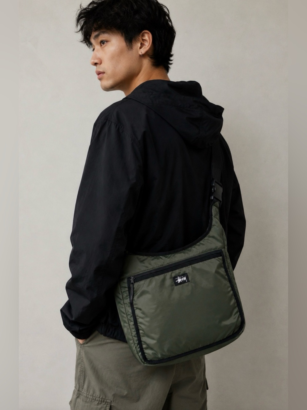 Y2K 90’s Stussy Olive Green Messenger Crossbody with Black Strap NWOT